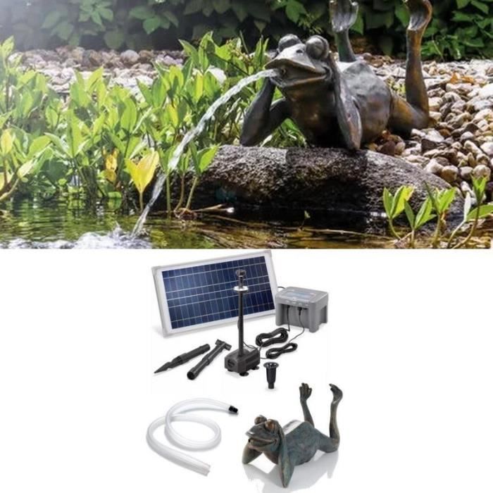 Fontaine solaire Grenouille paresseuse avec kit pompe solaire 500 l/h 15W batterie et led