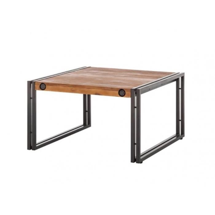 Table basse carré style industriel en bois massif et métal 1 plateau - WORKSHOP