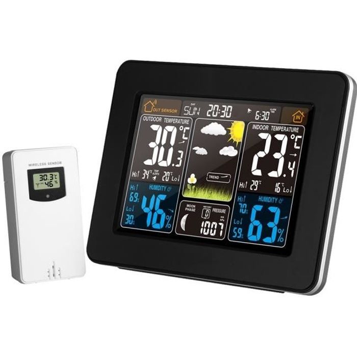 Black- -Fanju — Station météo thermomètre-hygromètre numérique sans fil, (FJ3365) avec capteur intérieur-extérieur, baromètre, prévi