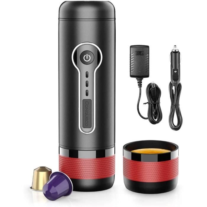 CONQUECO Machine a Cafe Nespresso Portable, Expresso Capsule Cafetiere, 12V Chauffage Electrique, Parfait pour la Voiture et Le Camp