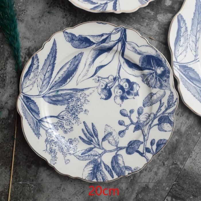 Plats et assiettes,Assiettes à dîner bohème bleu motif géométrique assiette en céramique sous glaçure - Type G3-20cm