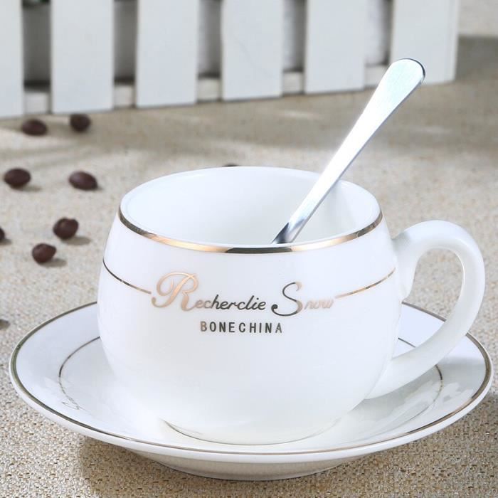 Tasse à café,Ensemble de tasses à café en porcelaine avec bordure dorée, tasse de petit déjeuner rétro Vintage - Type WHITE