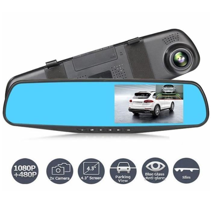 4.3” HD 1080P Vue double objectif Rétroviseur intérieur voiture DVR Dash Cam caméra Recorder