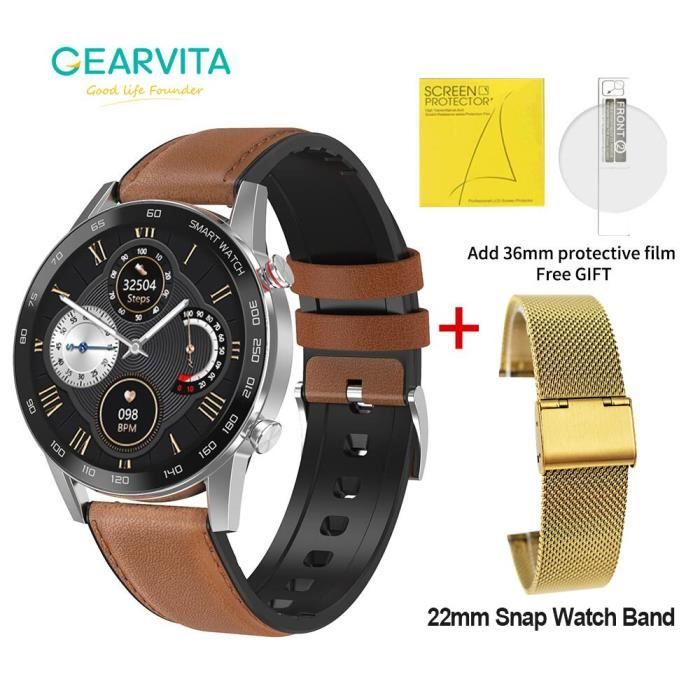 Montre connectée,Cadeau NO.1 DT95 montre intelligente hommes Bluetooth appel IP68 étanche ECG taux de - Type S Lea Snap Gold