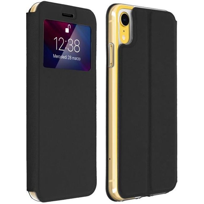 Housse iPhone XR Etui Fenêtre Fente-Carte Coque Silicone Gel - Noir