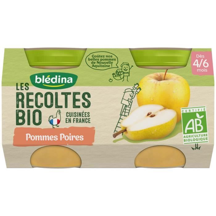 Blédina Les Récoltes Bio Pot Compote Pommes Poires +4m 2 x 130g