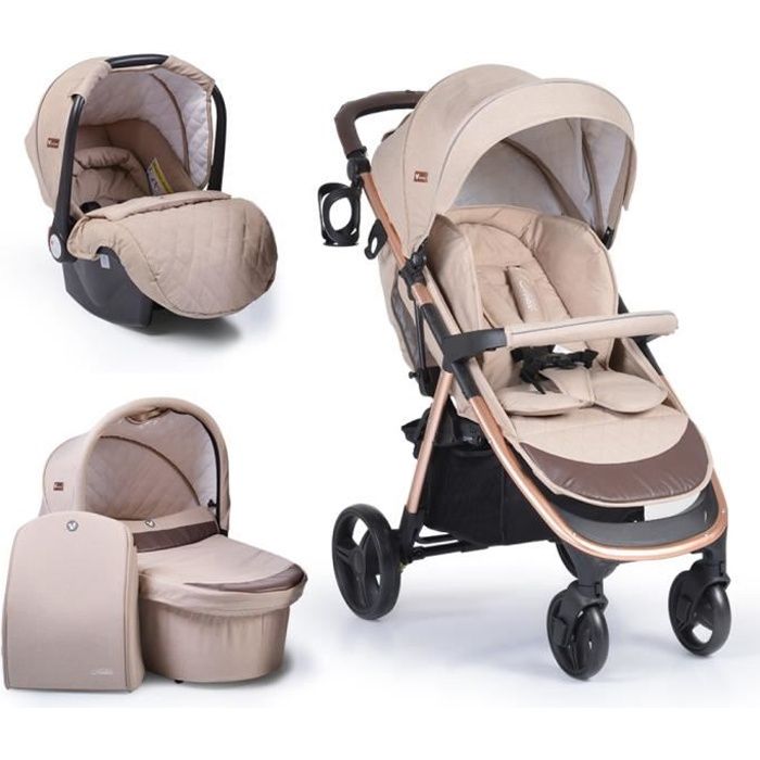 Cangaroo - Poussette combinée - trio - 3 en 1 avec siège auto - nacelle - NOBLE - beige