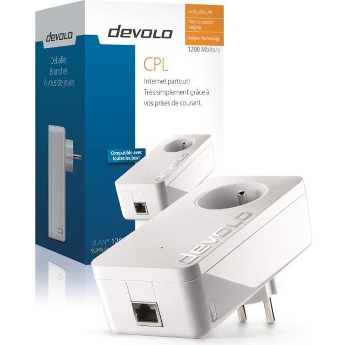 DEVOLO CPL filaire 1200 Mbit/s + 1 port Gigabit Ethernet, Prise Filtrée Intégrée Modèle 9370 dLAN 1200+