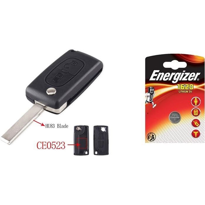 ENERGY01 HU83 CE0523 Coque Clé compatible Peugeot 107 207 307 308 407 2 Boutons CE0523 HU83 Lame RAINURE Pile Circuit Imprime