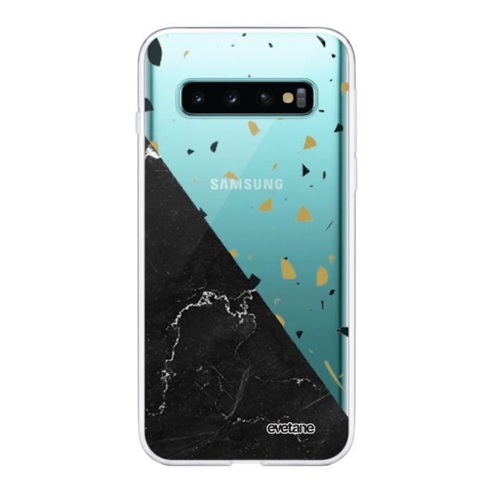 Coque Samsung Galaxy S10 360 intégrale transparente Terrazzo marbre Noir Ecriture Tendance Design Evetane.