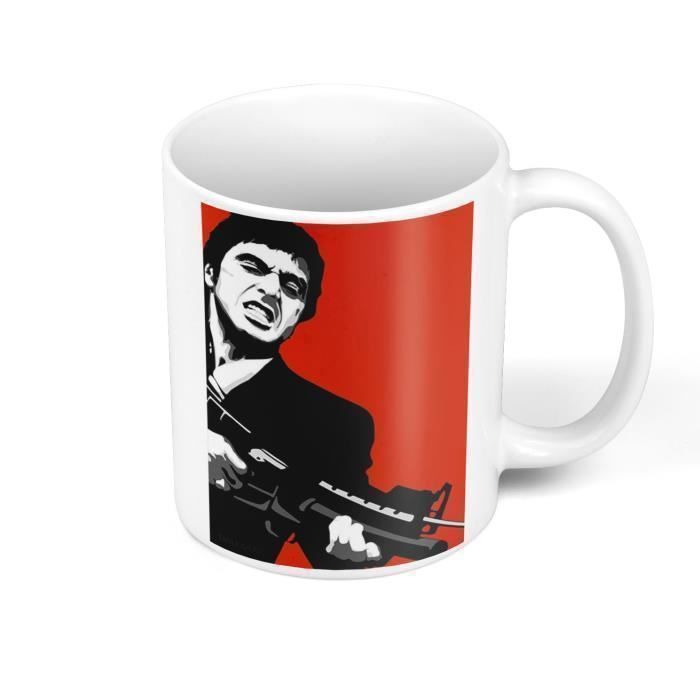 Mug Céramique Film Scarface Pop Art Noir et Blanc Fond Rouge Al Pacino