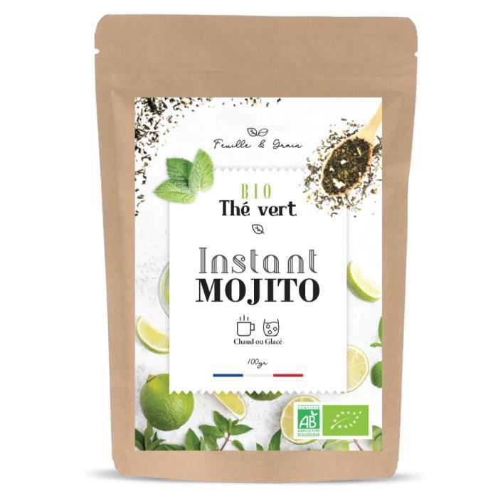 Instant Mojito - Thé Vert Aromatisé Bio - Fruit mélangé - Feuilles en Vrac - Plante naturelle pour Infusion de qualité - Poids 100 g