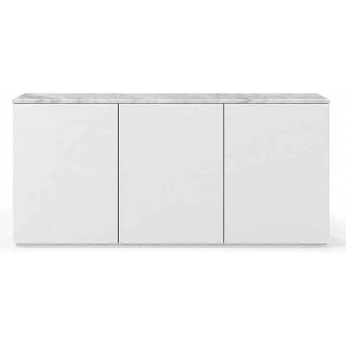 Buffet WHITY blanc mat 180cm 3 portes Plateau en Marbre blanc blanc Marbre Inside75