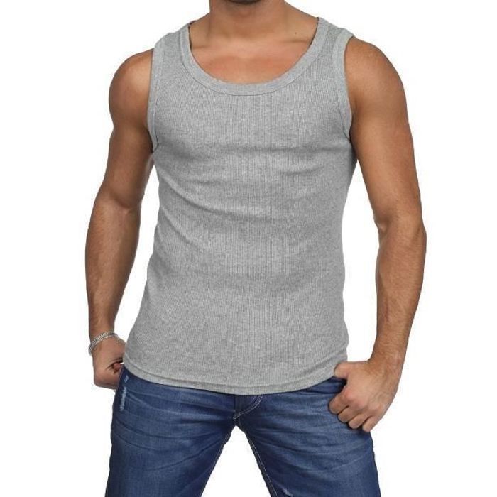 Lot de 3 débardeur homme 100% coton ,Marcel homme,Maillot de corps noir ou gris Gris L
