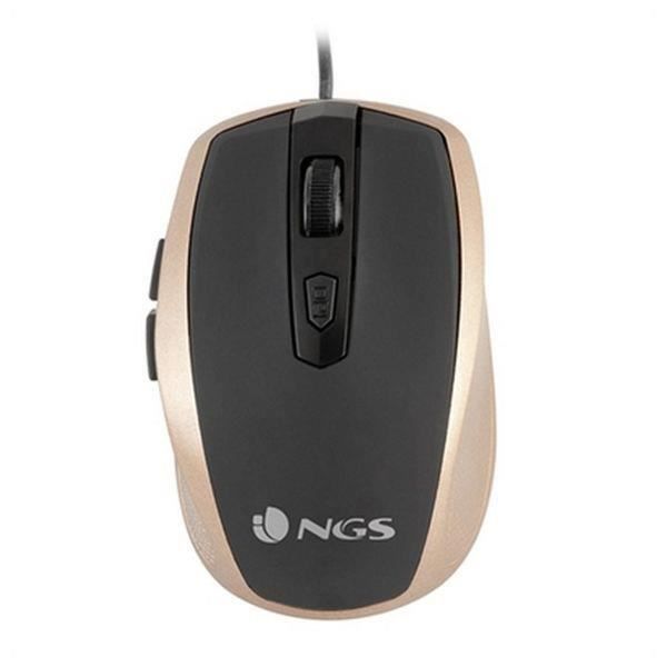 NGS Souris Optique Tick Gold - USB 2.0 - 6 Boutons - Câble - 1600 dpi - Roulettes avec frein - Pour droitier