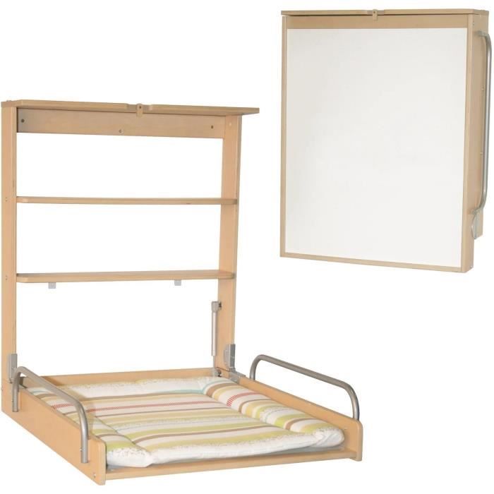 ROBA Étagère à langer murale, pliable, naturel, incl. matelas à langer -Dschungelbaby-