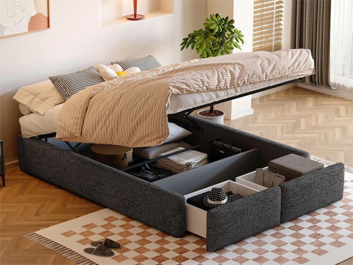 ModernLuxe Lit coffre 140x200cm sans tête de lit - avec 2 tiroirs ...