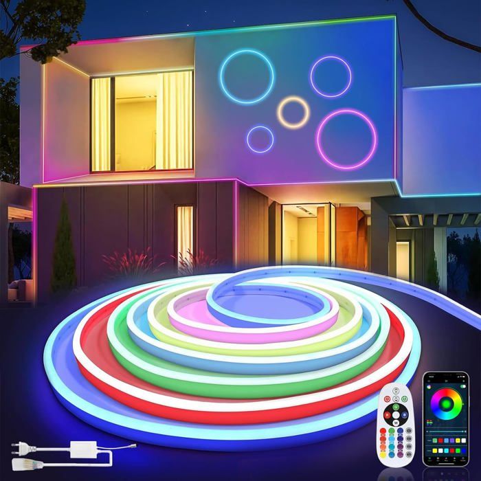 Multicolore Ruban Led RGB 20m, Neon Led Chambre IP65 Imperméable Néon ...