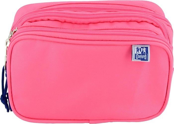 Trousse Scolaire Triple Compartiment Oxford Kangoo - Avec élastique Pour Attacher Au Cartable, Couleur Rouge, 3 Fermetures éclair