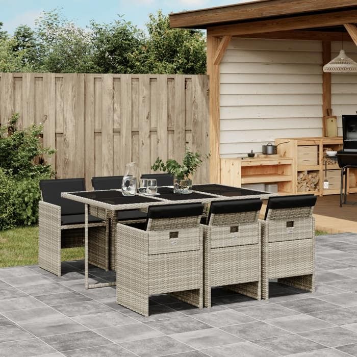 vidaXL Ensemble à Manger de Jardin avec Coussins 7 pcs Chaises et Table de Patio Meubles de Terrasse Extérieur Gris Clair