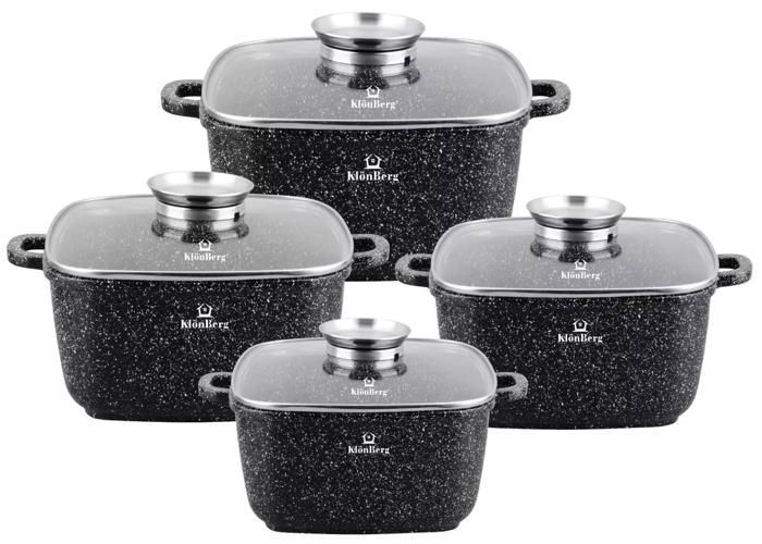 KlönBerg Set de 8 casseroles noires avec marbrure pour tous types de poêles KB4058