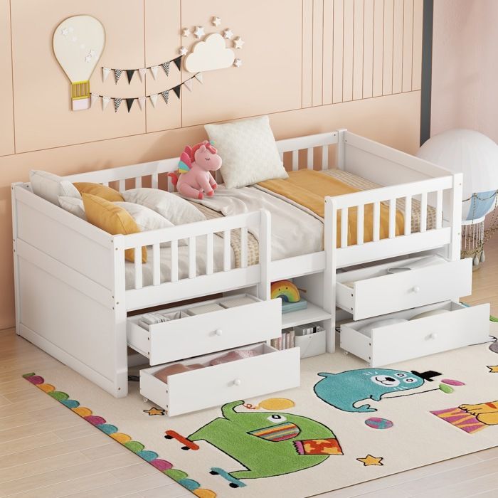 Lit enfant lit mi-hauteur lit simple 90*200cm lit plat avec 4 tiroirs échelle style simple - blanc