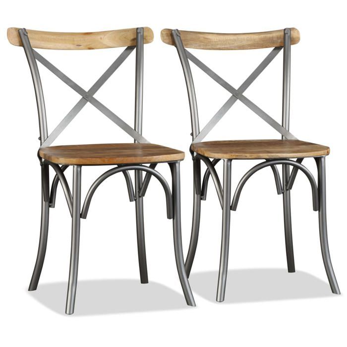 Chaises à manger lot de 2-Chaise de cuisine bois solide de manguier