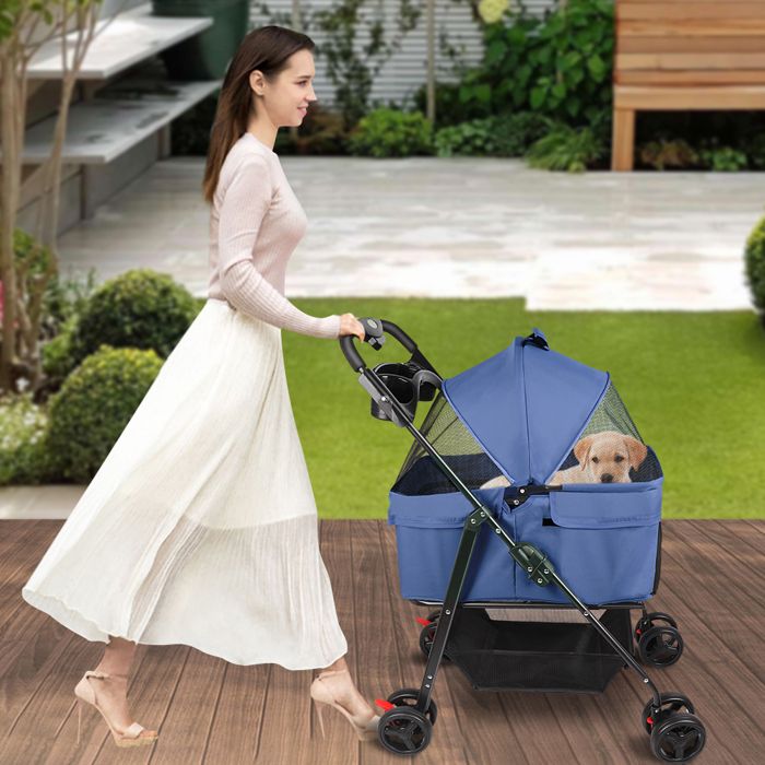 Comparer les prix de SUPFINE Poussette buggy pliable animaux chariot pliante chien chat porte-gobelet panier de rangement inclus roues avec frein tissu