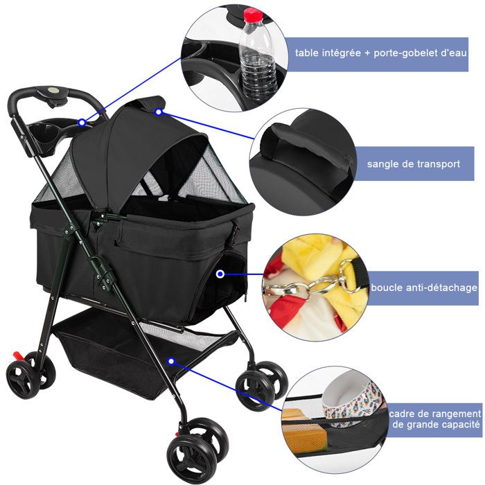 Meilleurs prix pour MIPAN .Poussette Pour Chien Pliable - Animaux Chariot  Avec Étui De Transport - Fenêtre En Filet - Panier De Rangement - Noir