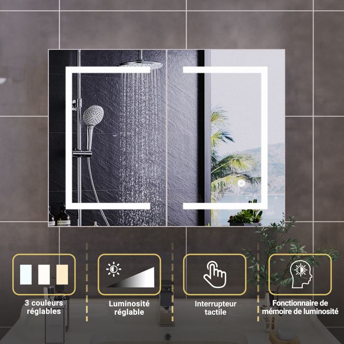 Armoire de salle de bain intelligente avec éclairage LED double porte mode mémoire éclairage réglable armoires murales