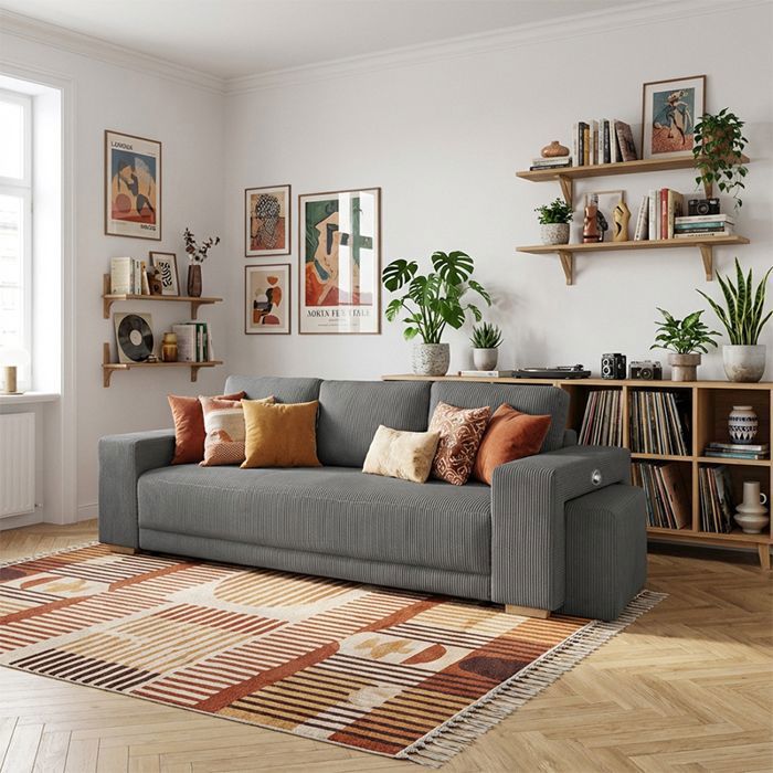 VEGA Canapé droit reversible convertible Gris ANTHRACITE (velours côtelé ) - Taille S - 3 places - 249 x 89 x 85