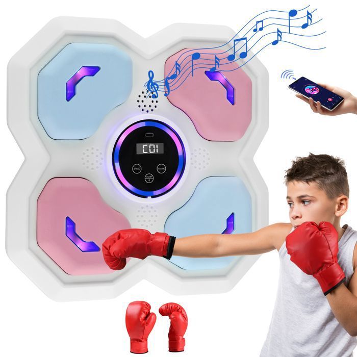 Boxe De Musique Intelligente, Pour Adultes Et Adolescents, Machine D Entrainement Avec Support Mural Electronique Led Et Gants De Boxe Haut De Gamme Rose