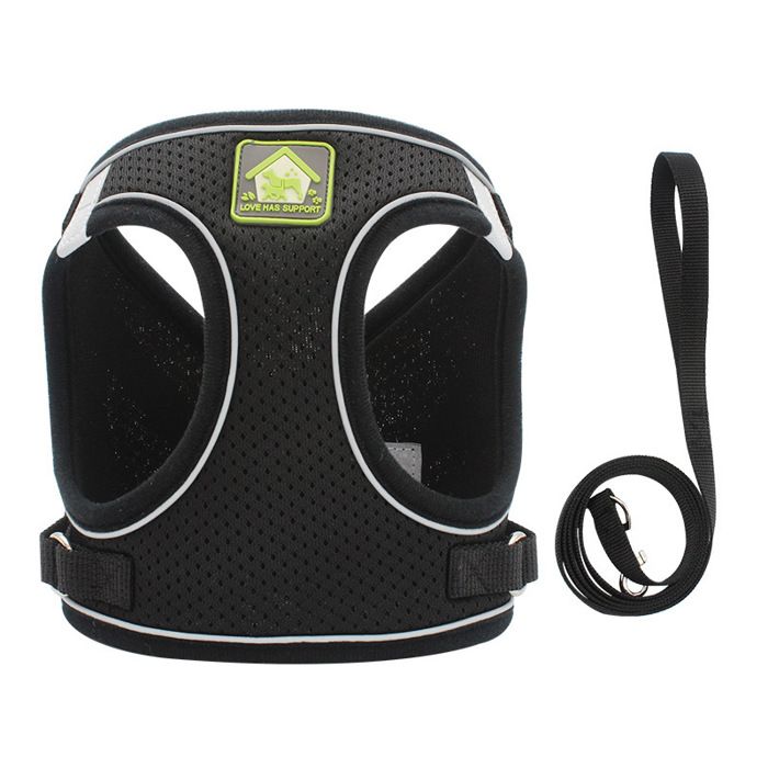 Laisse pour animaux de compagnie cage réglable et respirante pour lapins chats et chiots collier et laisse en maille noire