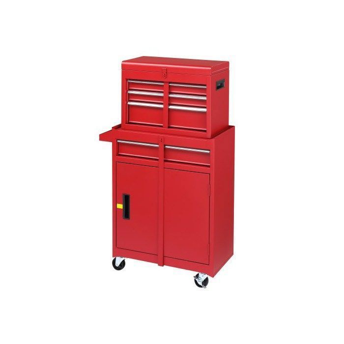 SERVANTE ATELIER 2 en 1 - ALIGHTUP - Tiroirs et compartiments de rangement multicouches Verrouillable avec poignée - Rouge