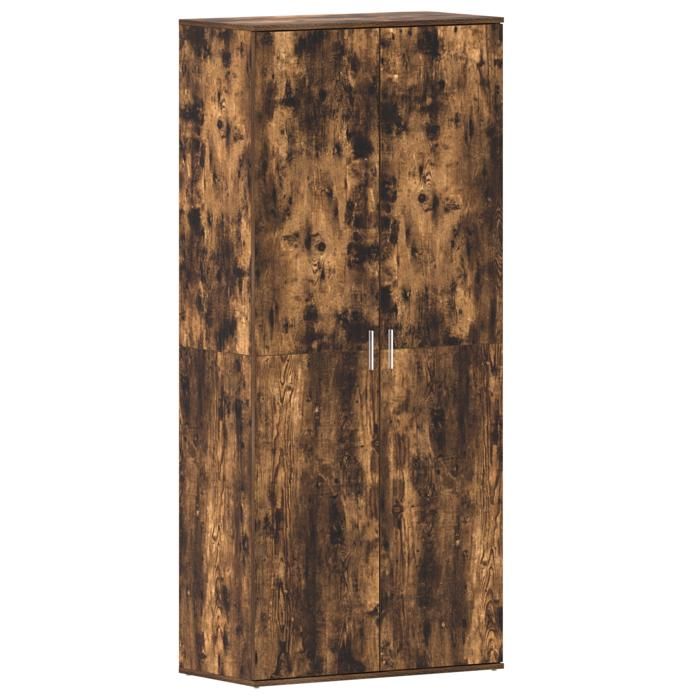CLARENCE® Meuble à chaussures - pour couloir et salon - en chêne fumé 80x39x180 cm Bois dingénierie LL1402
