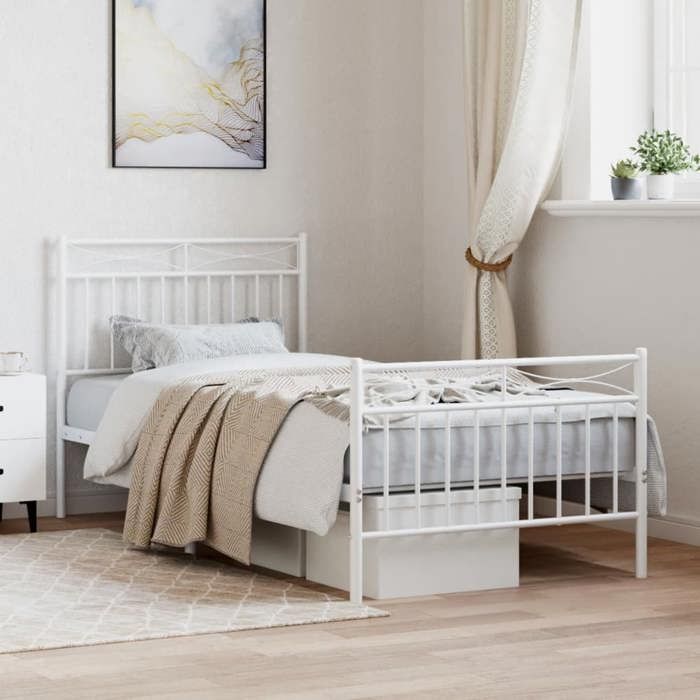 BONNIE®Lit en métal Lit simple:90x190 cm Cadre de lit métal sans matelas avec pied de lit blanc neuf96927