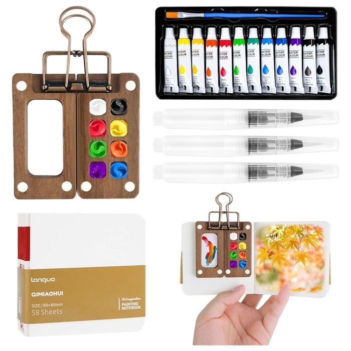 Mini Palette Aquarelle, Kit Aquarelle Miniature, Ensemble d'aquarelle de Poche de Voyage, 8