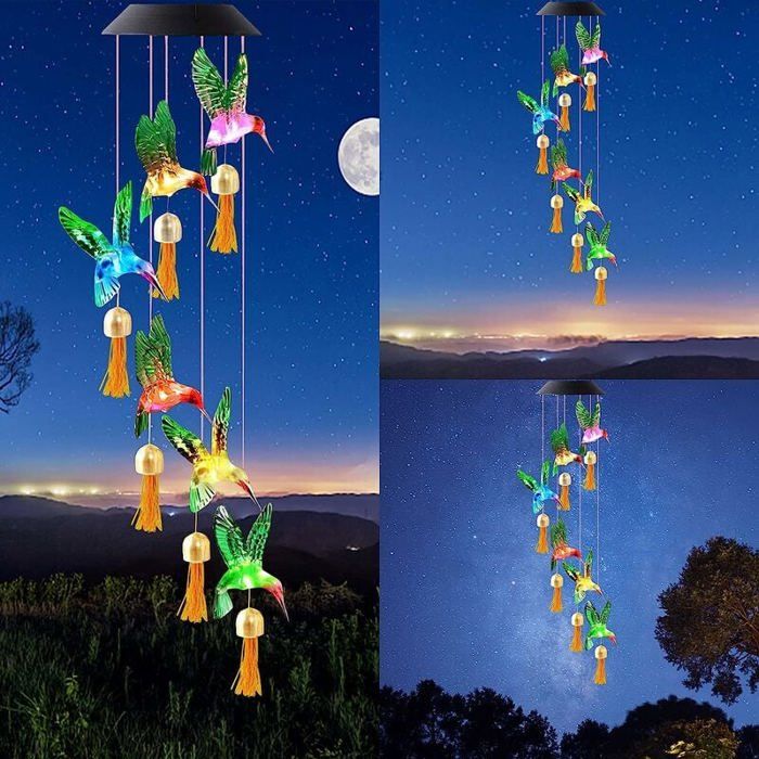 Carillon Éolien Solaire 6 Boules LED - Photophore Déco Jardin Extérieur Avec Lumière Automatique
