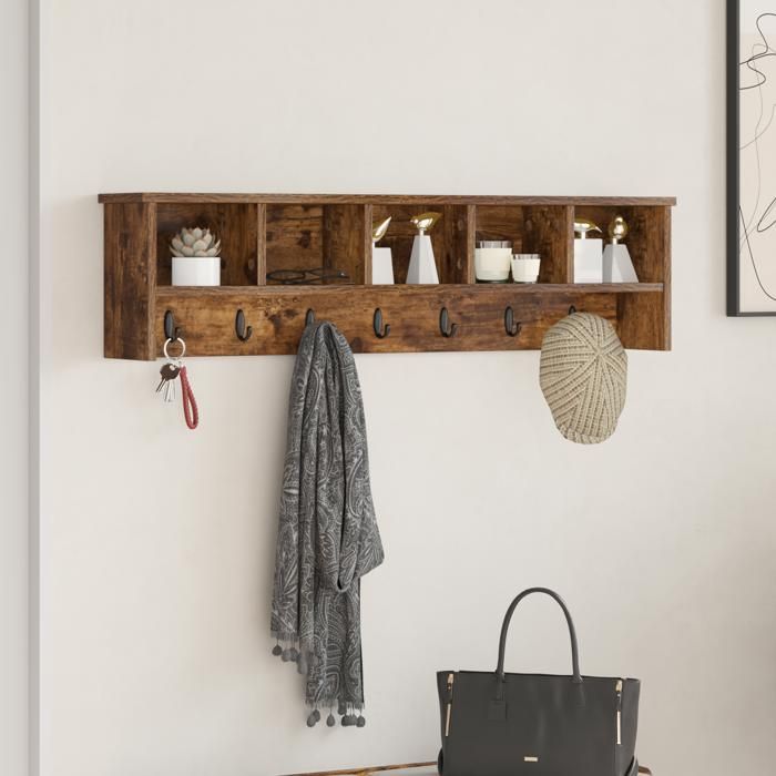 ESTINK® Porte-manteau mural - Style moderne - avec étagère Chêne fumé 100 x 16 x 26 cm @2289@