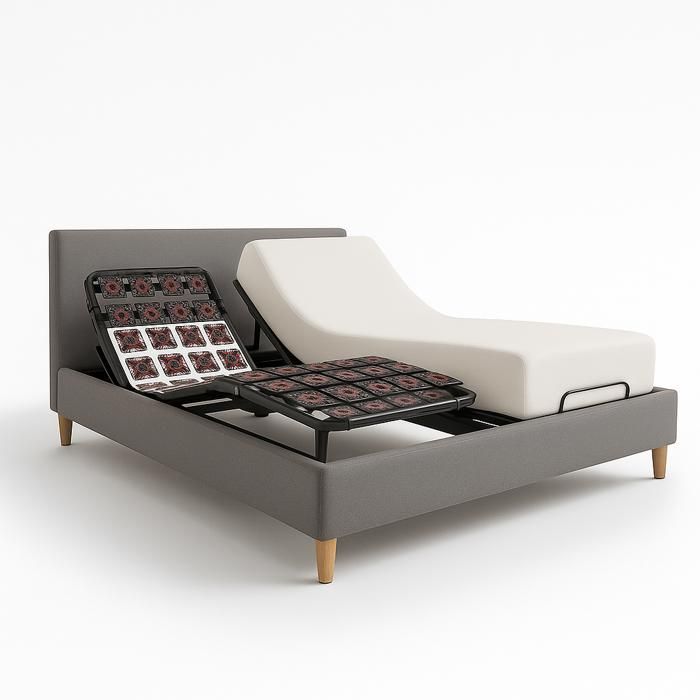 Pack Lit Électrique Matelas 200x200 cm - Gris clair - Sommier relaxation+Contour lit Tissu+Matelas