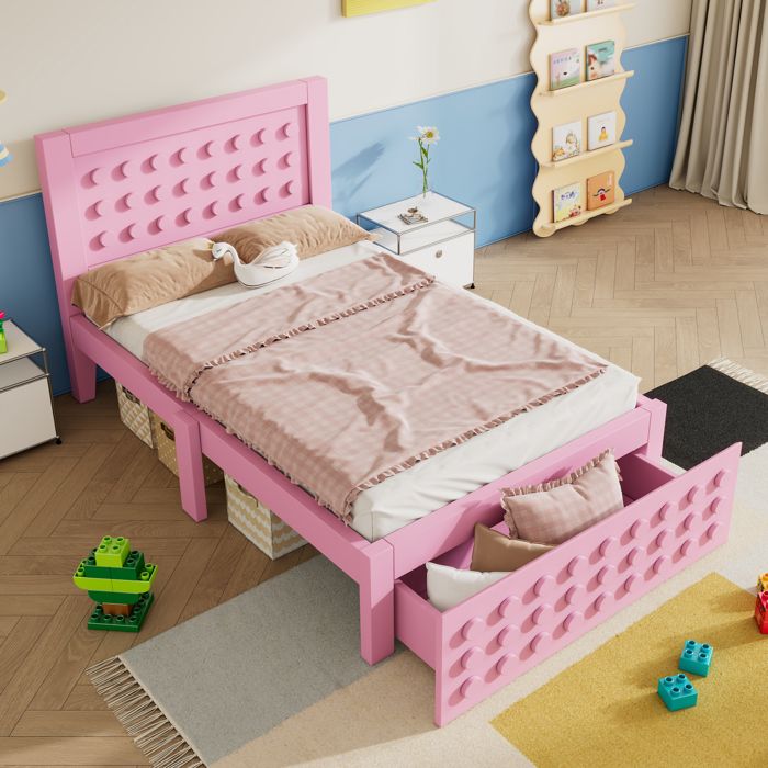 Lit en bois simple 90 x 200 cm lit pour enfant ou adolescent au design créatif cadre de lit en bois massif avec sommier à lattes