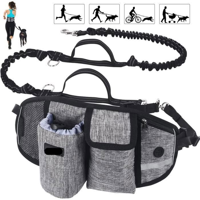 Laisse mains libres pour chien - Absorption de choc - Confortable - Pochette téléphone - Réglable 63-122 cm