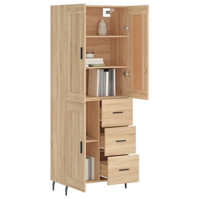 Buffet haut en bois dingénierie - vidaXL - Chêne sonoma - 69 5x34x180 cm - Grand espace de rangement - Pieds en métal