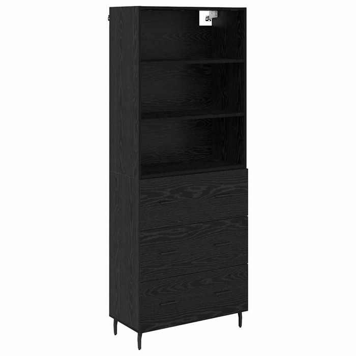 Buffet moderne en chêne noir - GKO - 69 5 x 34 x 180 cm - Bois aggloméré et verre - Avec tiroir - Poids maximal 120 kg