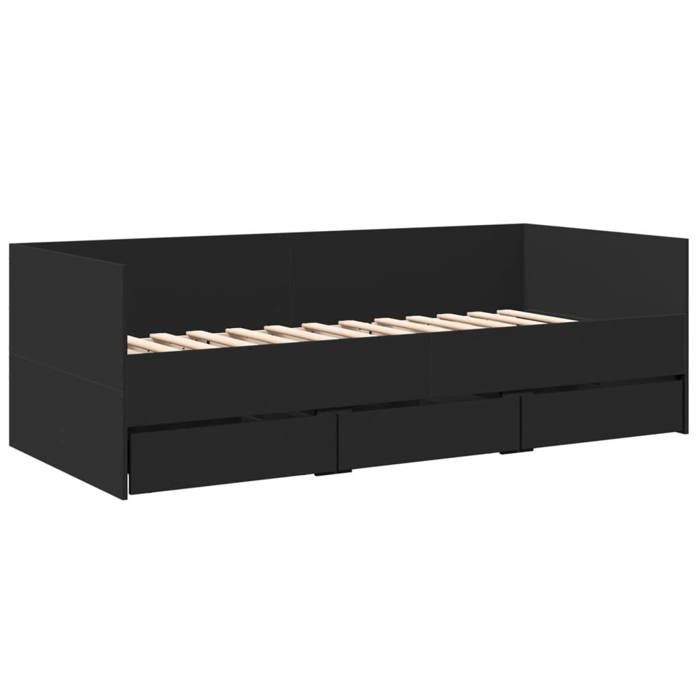 1 Place - Lit de jour avec tiroirs VIDAXL - Canapé-lit avec Rangement - 193x78x65 cm - sans matelas - noir 75x190 cm FR_002114884