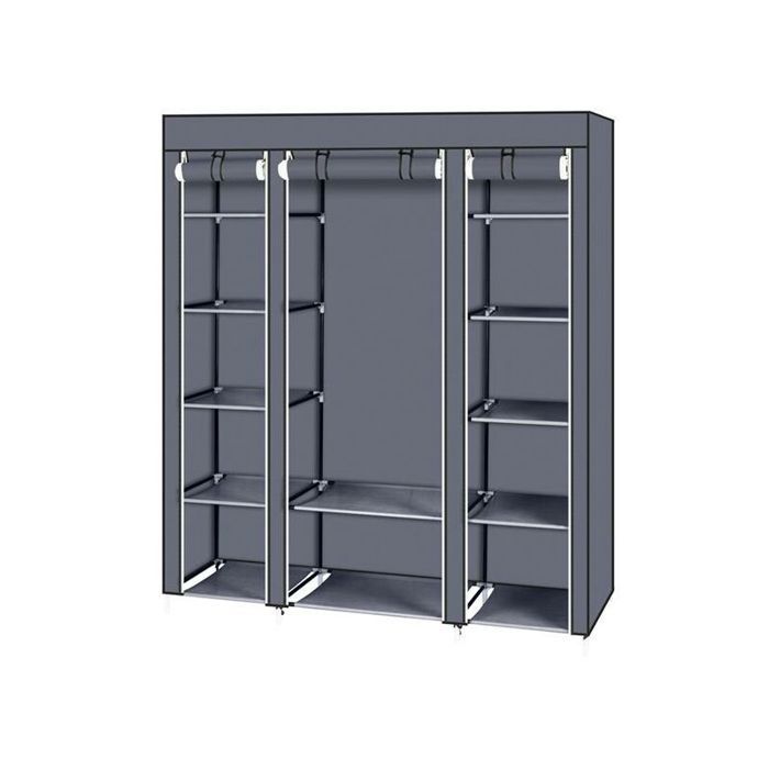 Armoire en Tissu 12 avec Tringle à vêtements et étagères - Armoire Solide pour Chambre à Coucher Dressing 150 x 45 x 175 cm Gri