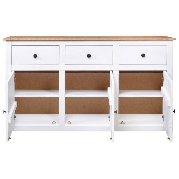 Enfilade de rangement Blanc - LEMON® Buffet bas Blanc - 135x40x80cm Pin solide Gamme Panama 496 - Soldes
