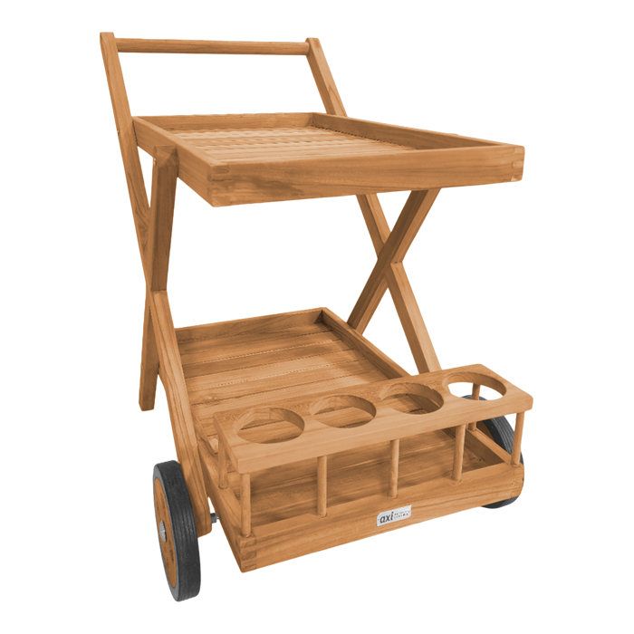 AXI Bodhi Chariot de Service en Bois de Teck avec 2 Tablettes et Porte-Bouteilles Desserte de Cuisine à Roulettes pour Jardin