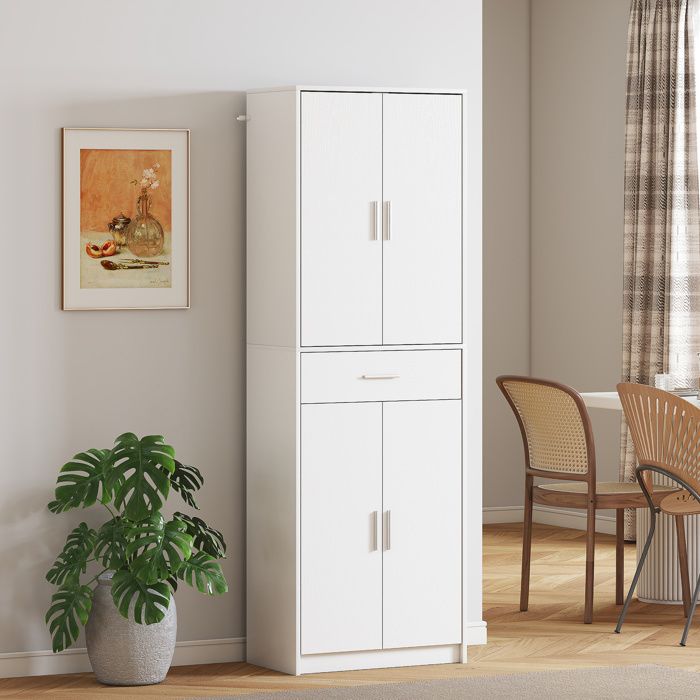MOTHINESSTO4228-Armoire de cuisine moderne avec placards à portes étagères réglables et tiroir 60 x 35 x 180 cm blanc