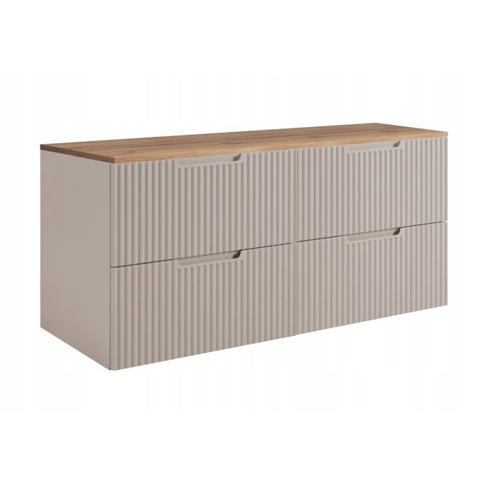 RODAN Meuble sous Lavabo 160 cm FLOW façade rainurée - avec plan de travail - Chêne doré / Cachemire